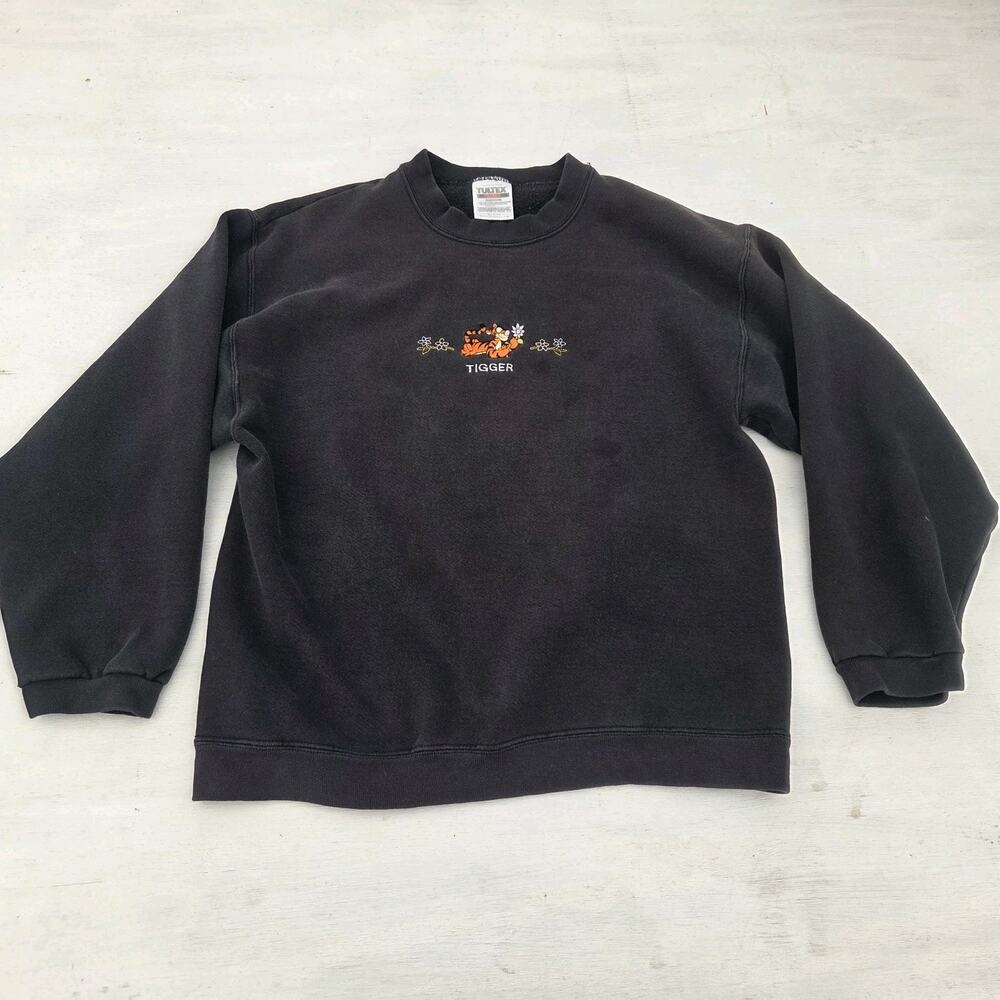 Vtg 90s Walt Disney Tigger Pullover Crewneck Sweatshirt Size M Black Tultex